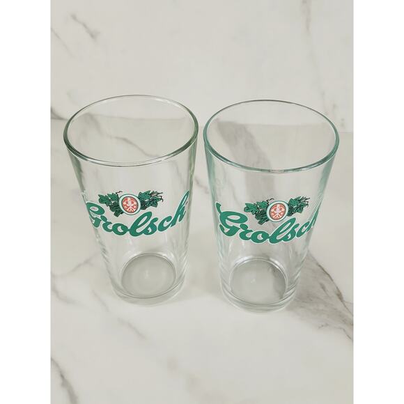 Dutch Grolsch Brewery Pint Beer Clear Glass 16oz Drinkware 5 1/2" Tumbler x2 - Picture 8 of 12